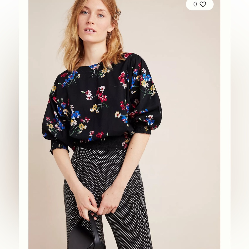 Anthropologie Maeve Adelaide Top Blouse Black Floral Crop Dolman Sleeve Women SP - Picture 1 of 16